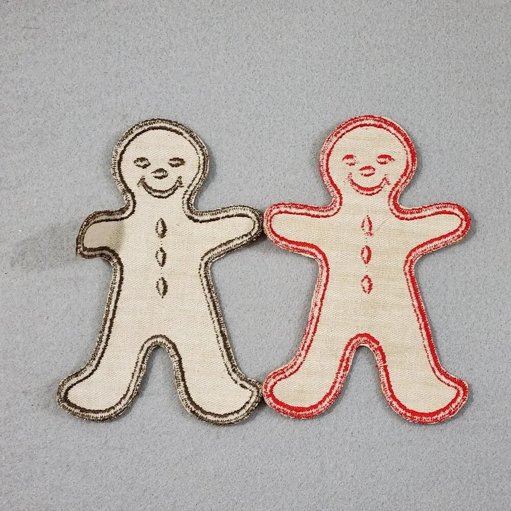 Christmas Patch Appliques Gingerbread Men x2 Santa & Reindeer 3pcs Embellishment